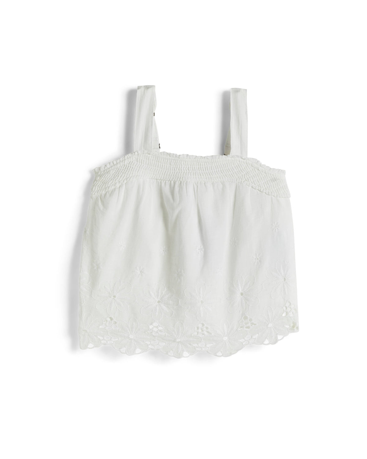 Tractr Jeans - GIRLS- Smocked Tank with Floral Eyelet / WHITE