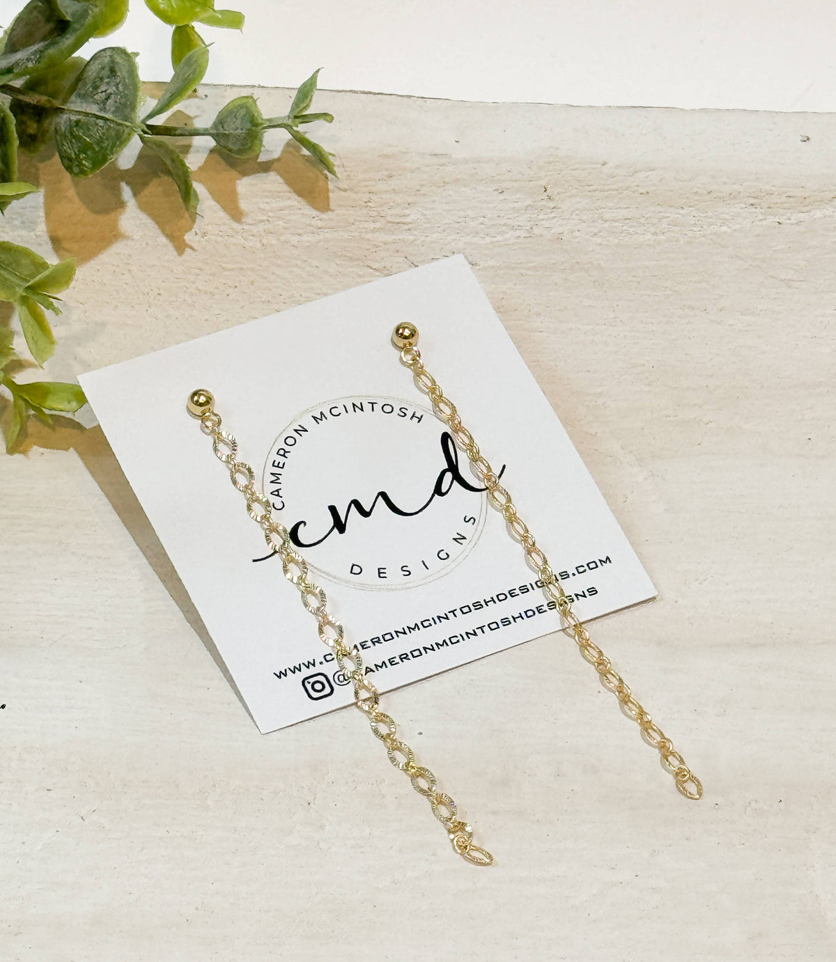Cameron McIntosh Designs - Gold Textured Chain Duster Stud Earrings