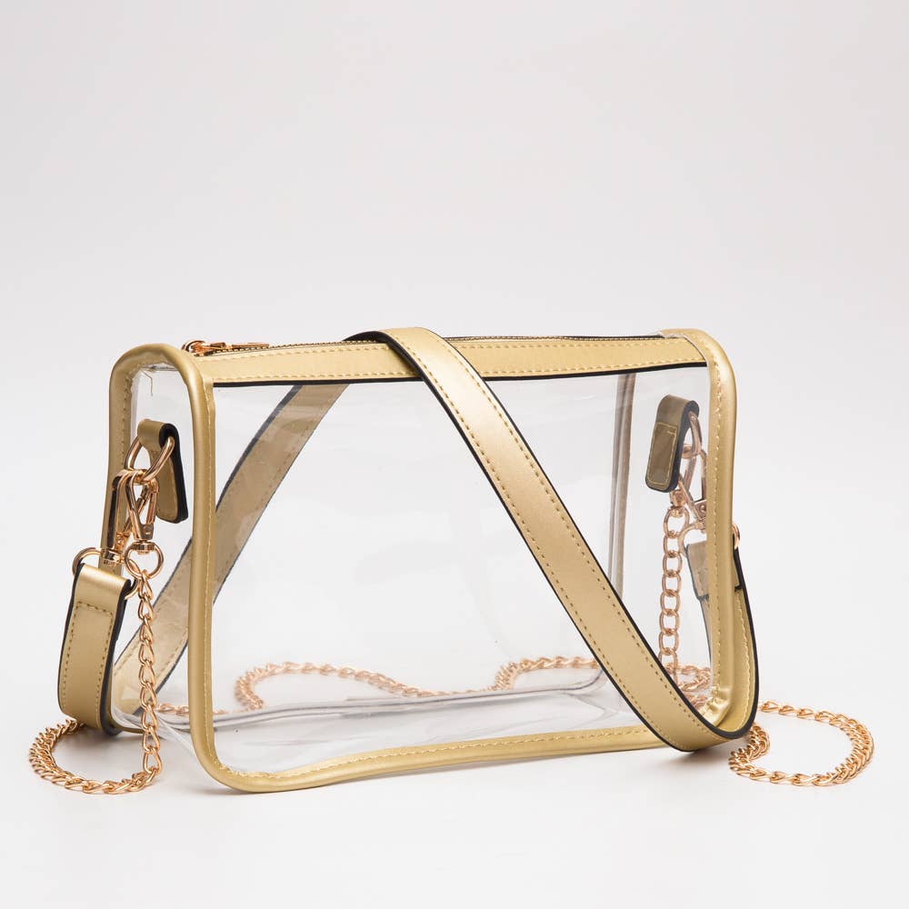 Game Day Stadium Clear Rectangle Crossbody Bags : Gold