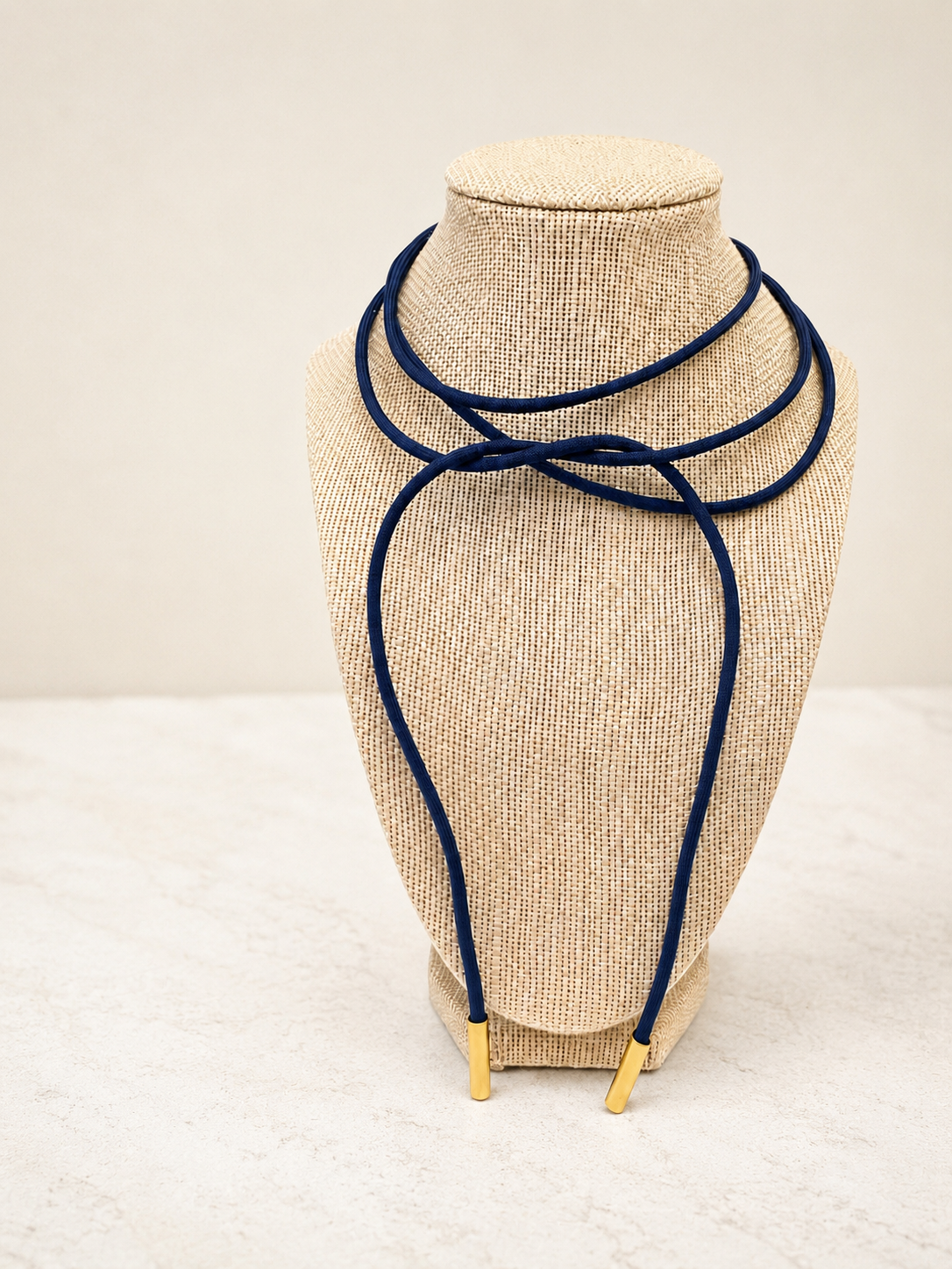 Navy Wrap Necklace w/ Gold Ends
