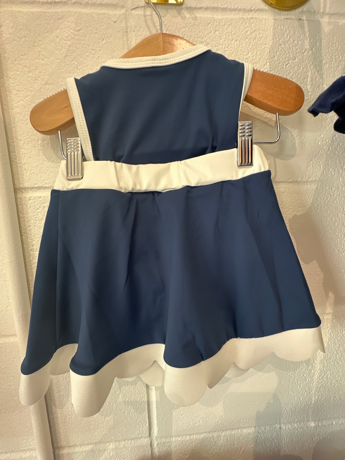 Navy and white girls set with white scalloped trim
