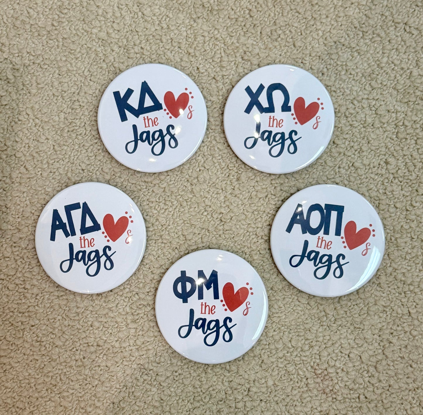 Sorority hearts the Jags button pin : Chi omega