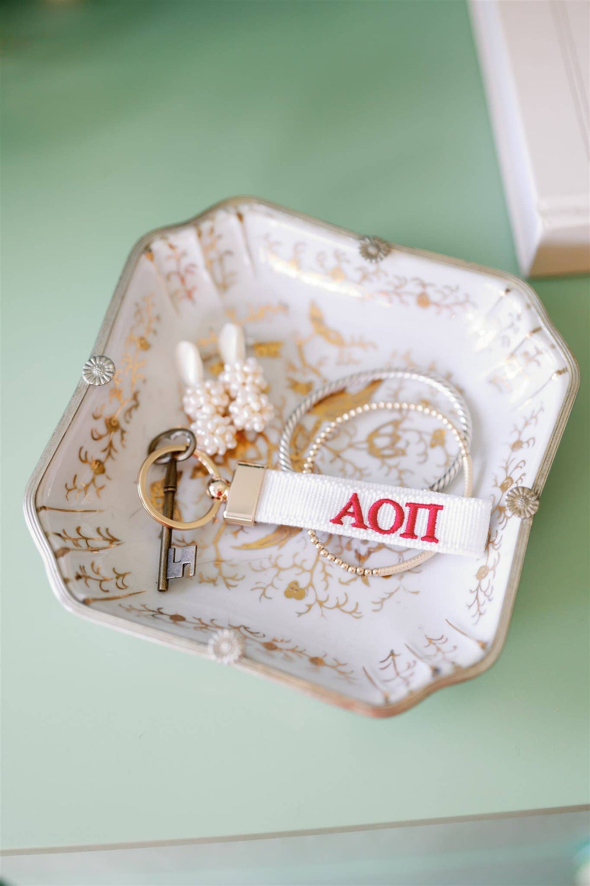 Alpha Omicron Pi Embroidered Keychain, Sorority