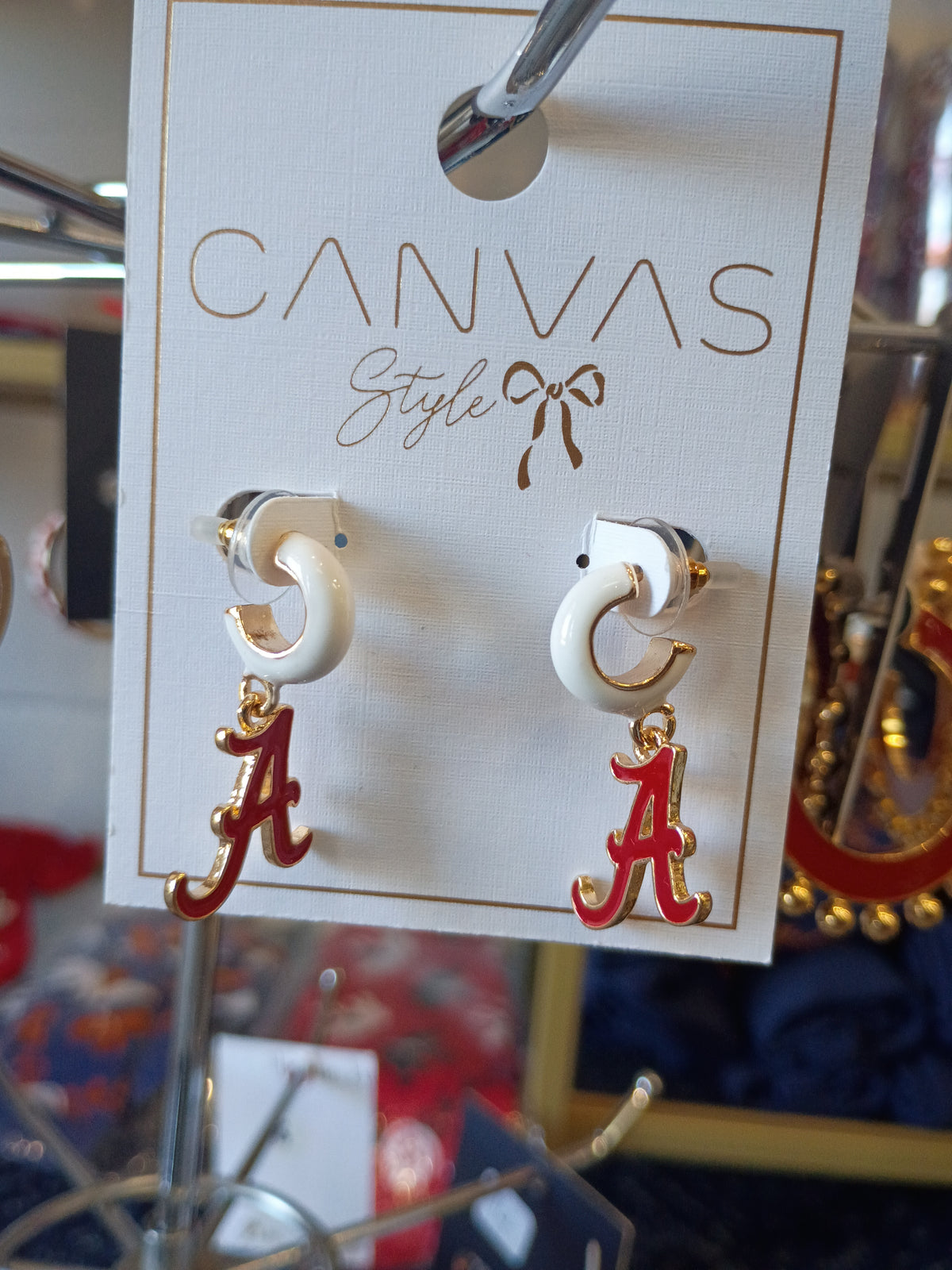 Canvas style Alabama A charm Drop Hoop Earrings