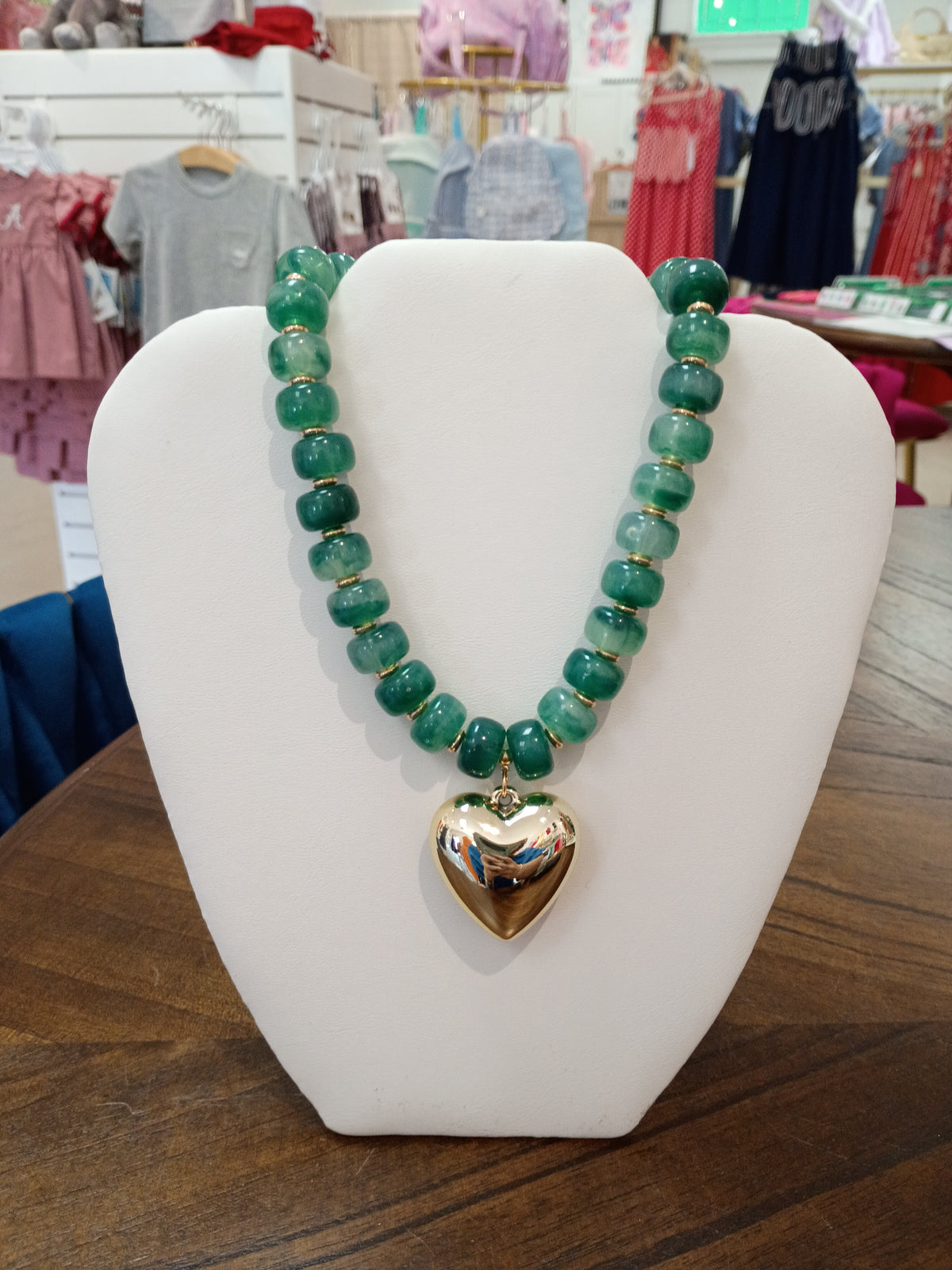 Green & Gold Heart Beaded Necklace