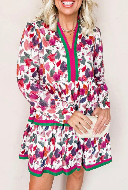 CLEARANCE: Pink/Green striped collar floral lined dress