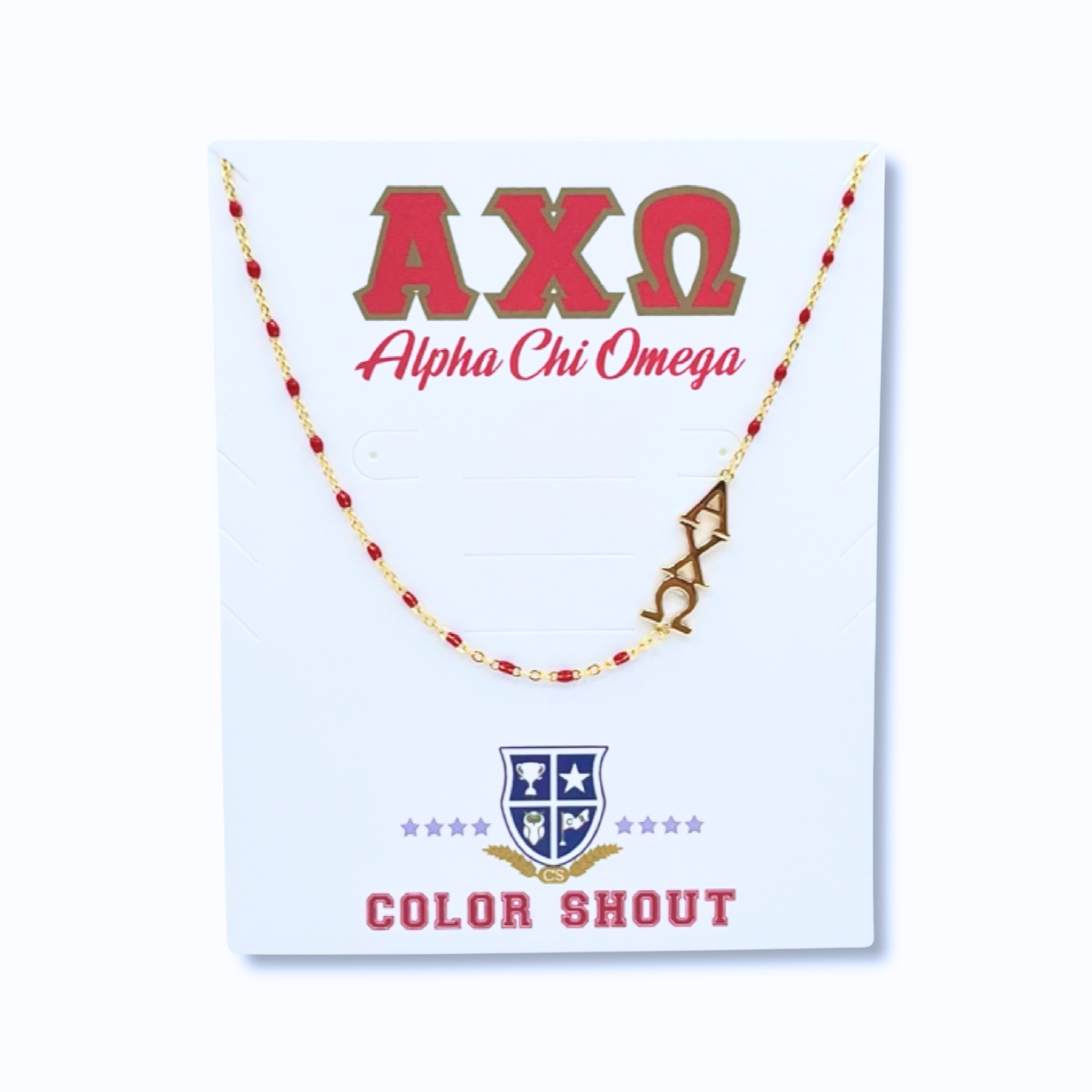 The Sorority Necklace: Side Set Greek letters on Enamel Bead Necklace: Alpha Gamma Delta
