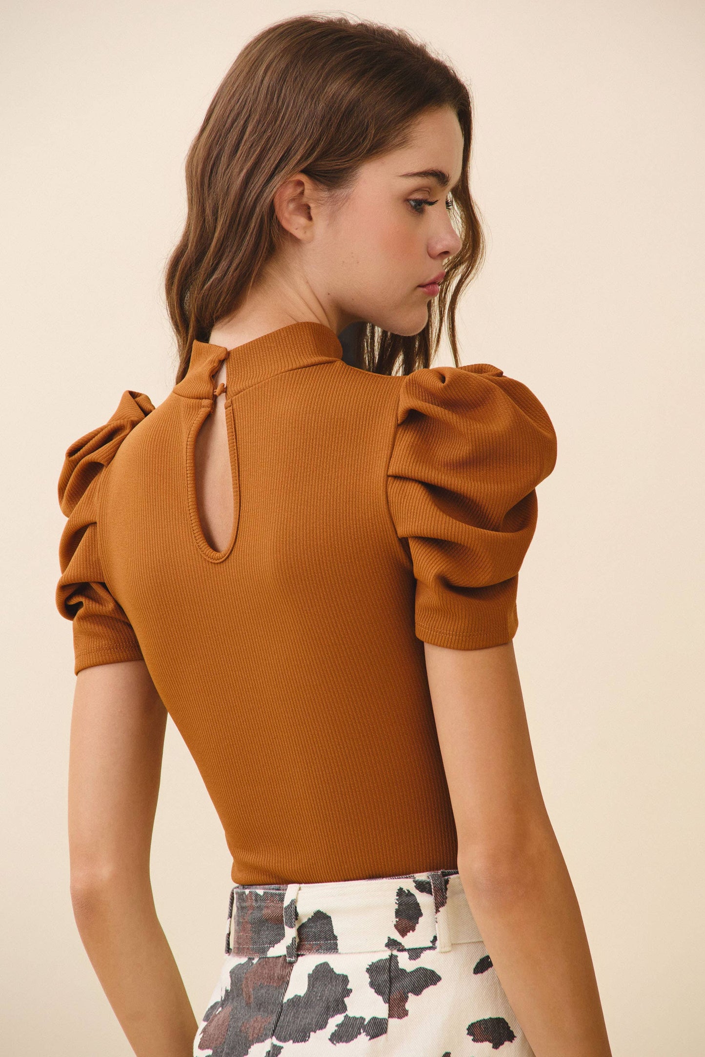 TCEC Stretch Knit Short Puff Sleeve Bodysuit