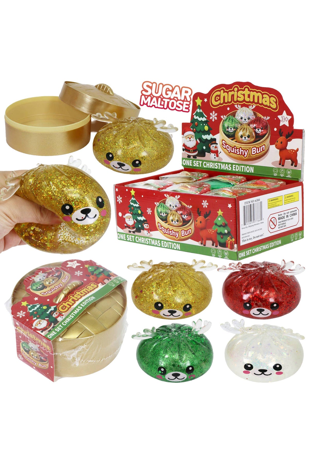 PREORDER: Christmas Reindeer Glitter Sugar Maltose Dumpling Squishy: ASSORTED / ONE SIZE