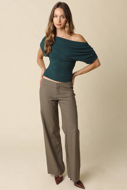 PREORDER:  Carina Draped One Shoulder Top: Black