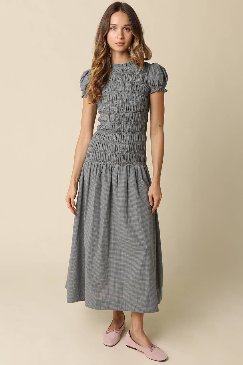 PREORDER: Brianna Smocked Maxi Dress: Blue