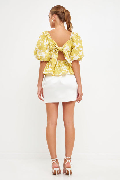 La’Ven Floral Tied Back Top / Chartreuse CLEARANCE
