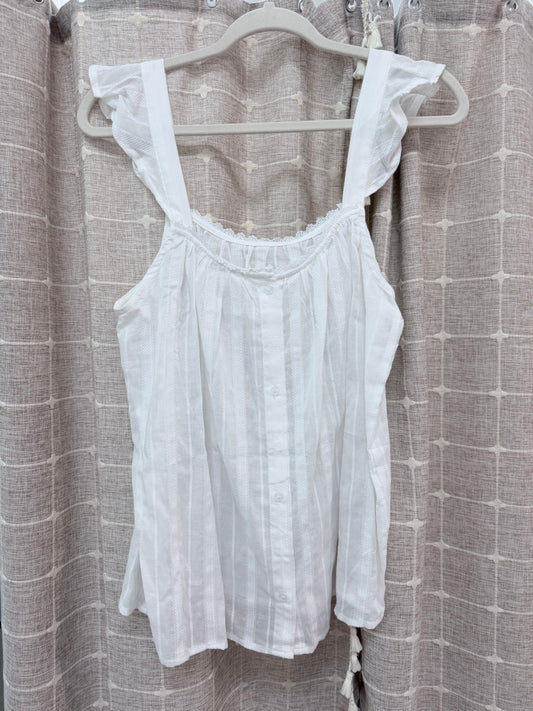 Lace trim cotton flutter sleeve blouse