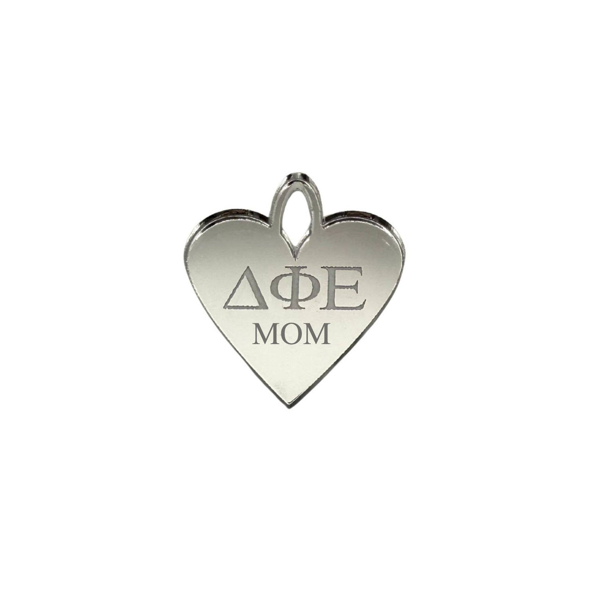 Acrylic Engraved Sorority + MOM Heart Charm: Mirror Gold / O Lever Ring Clasp / Alpha Omicron Pi