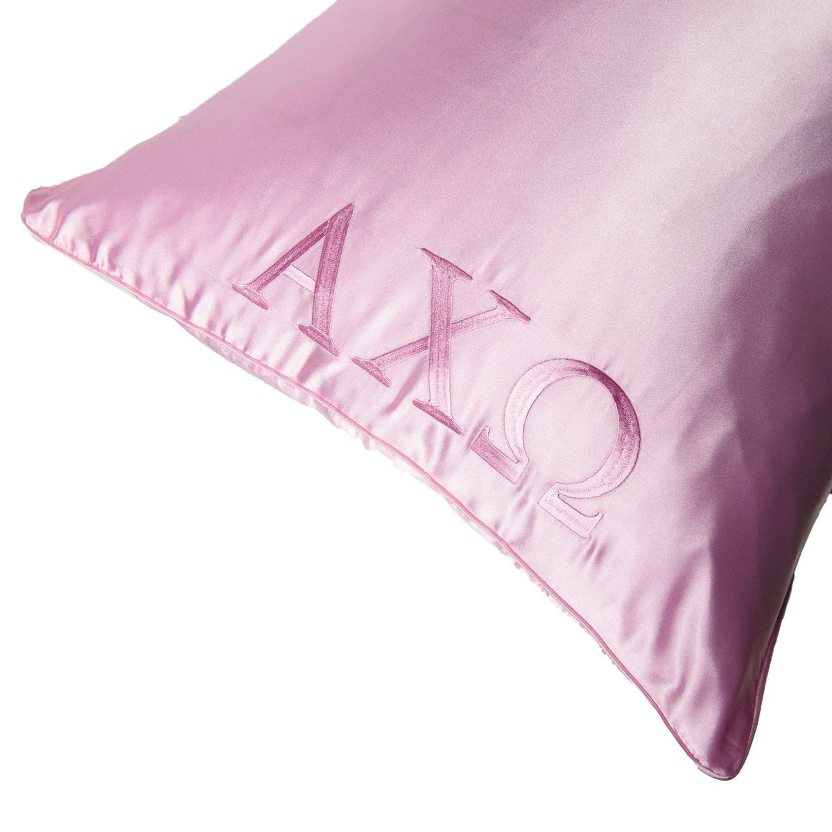 Sorority Pink Embroidered Satin Pillowcase: Alpha Gam
