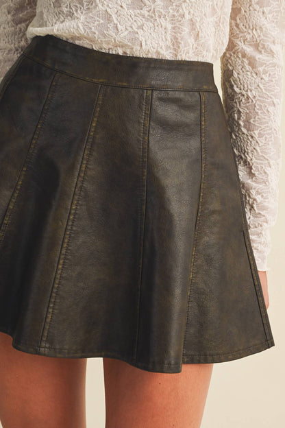 PREORDER - Coated Knit Panel Flare Skirt: OLIVE