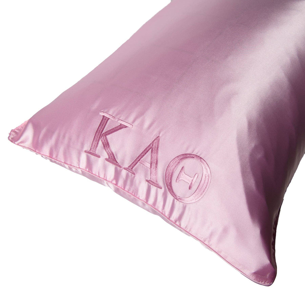 Sorority Pink Embroidered Satin Pillowcase: Phi Mu