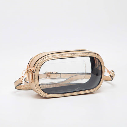 Double Zipper Oval Clear Gameday/Stadium Bag Purse : Gold
