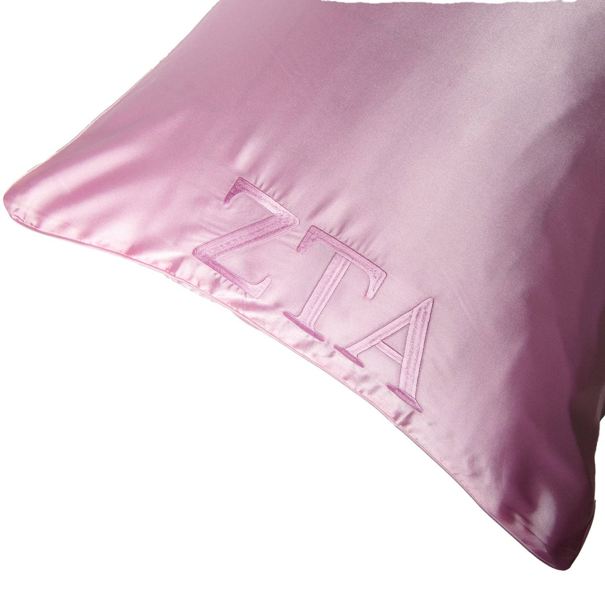 Sorority Pink Embroidered Satin Pillowcase: Phi Mu