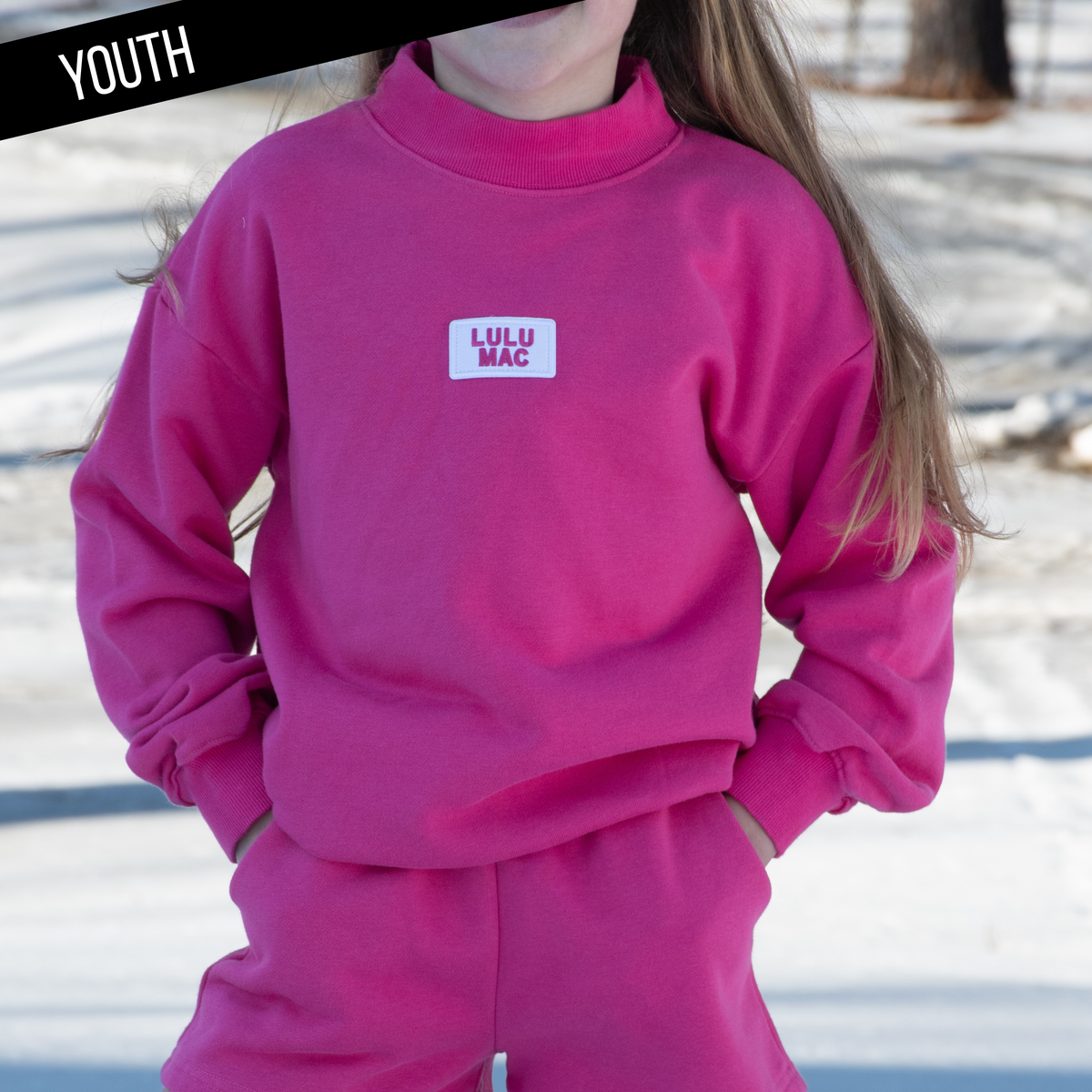 PREORDER Kids Lulu Mac Mockneck Sweatshirt-HOT PINK