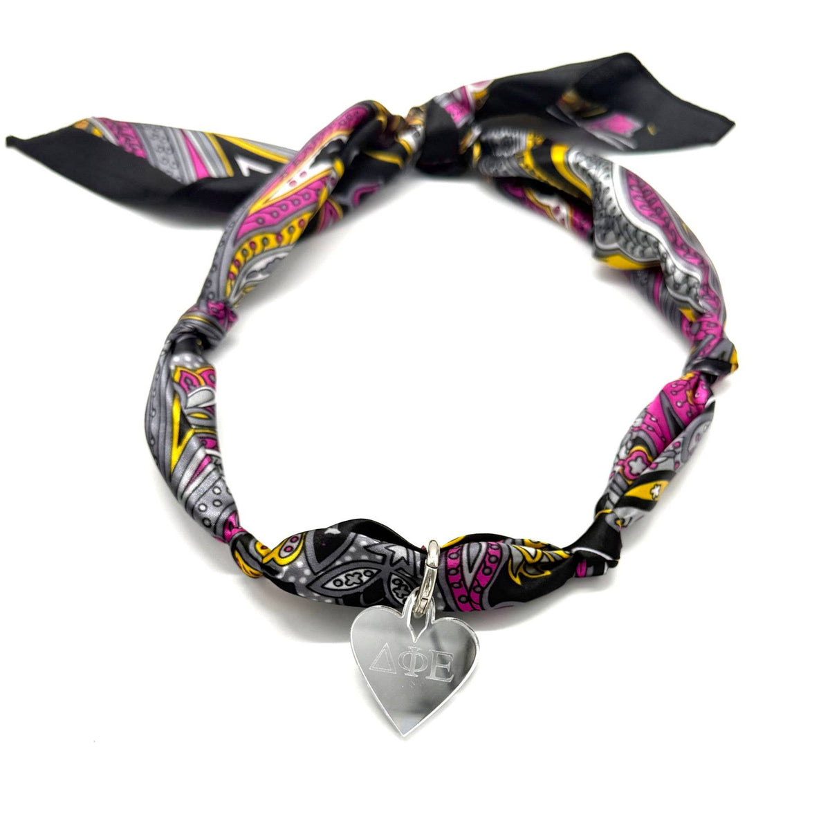 Acrylic Sorority Charm - Heart w/ Engraved Greek Letters: Mirror Gold / O Lever Ring Clasp / Chi Omega