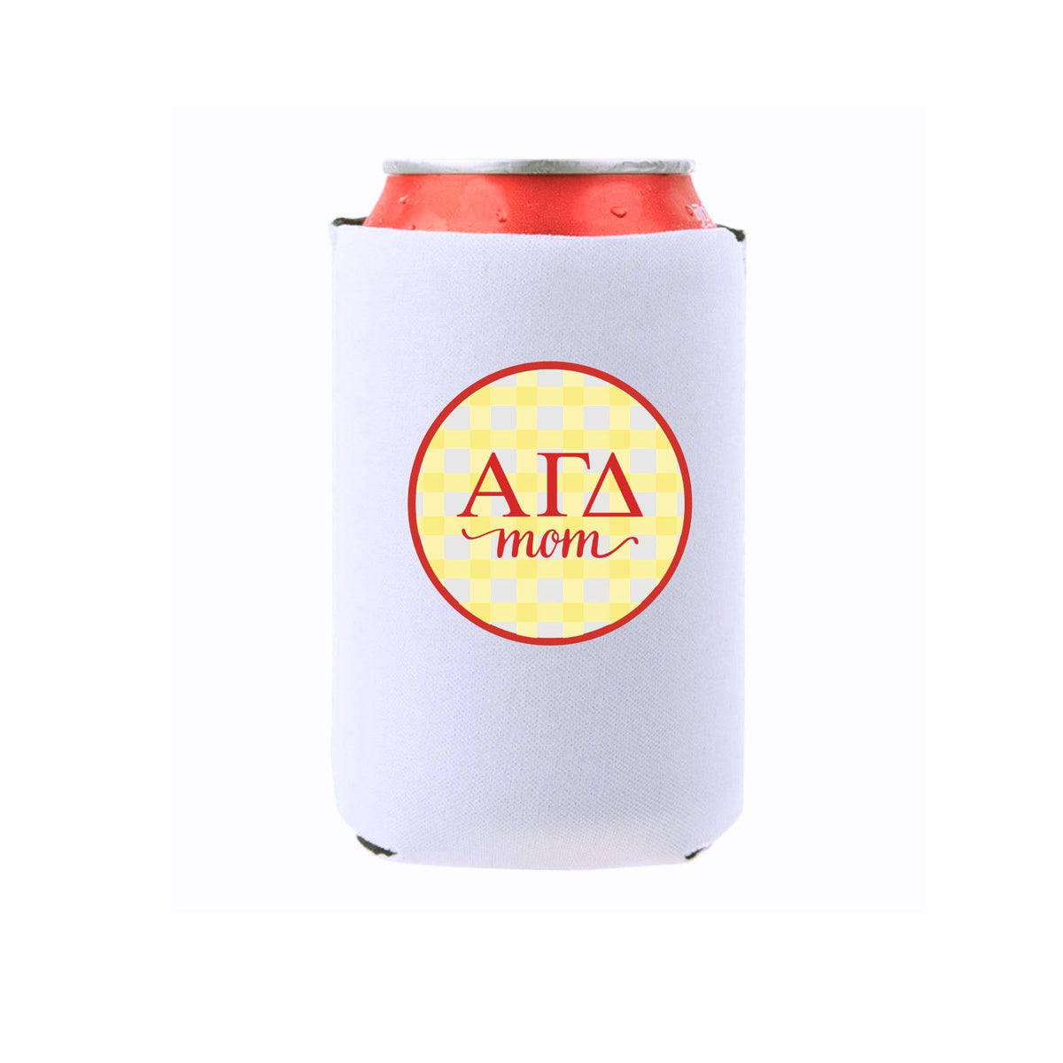 Sorority & Mom Can Coolers - Gingham Design: Slim / Alpha Gamma Delta