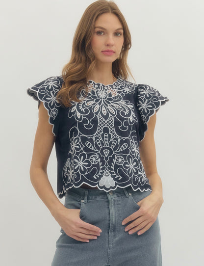 Entro embroidered blouse - navy/white
