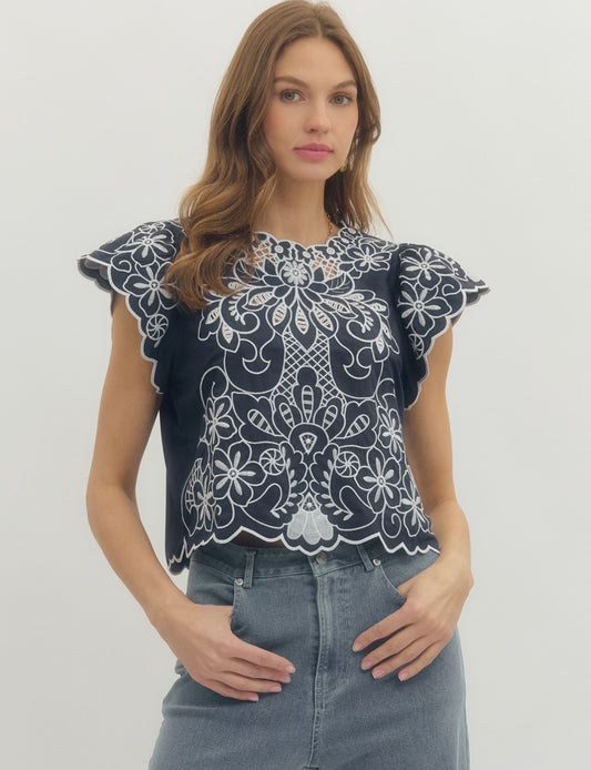 Entro embroidered blouse - navy/white