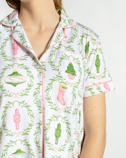 PREORDER Nutcracker Trellis Women’s Short Sleeve Button Up Sleep Shirt