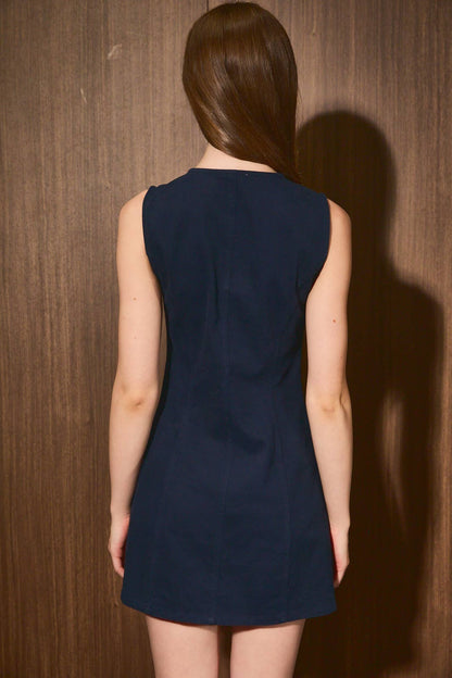 PREORDER - Keyhole Tie Button Front A-Line Mini Dress: DK BROWN