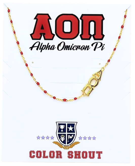 The Sorority Necklace: Side Set Greek letters on Enamel Bead Necklace: Alpha Omicron Pi