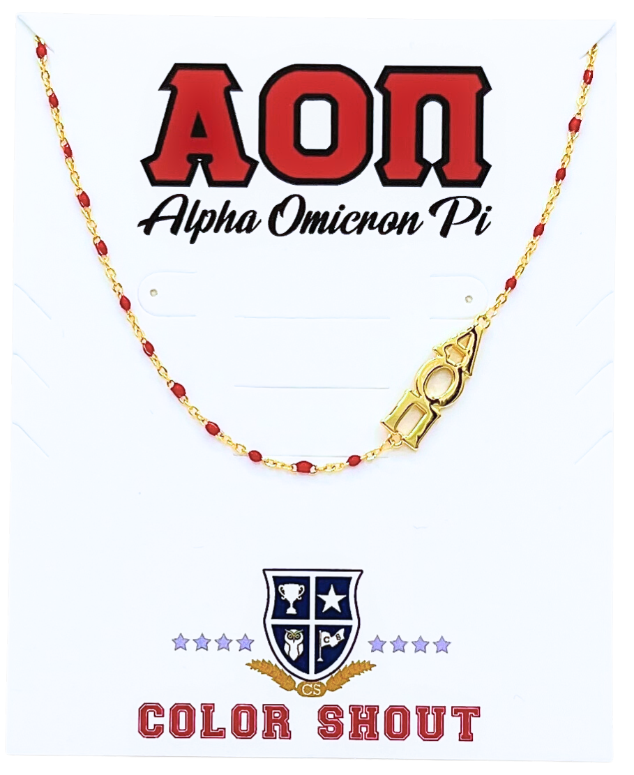 The Sorority Necklace: Side Set Greek letters on Enamel Bead Necklace: Alpha Gamma Delta
