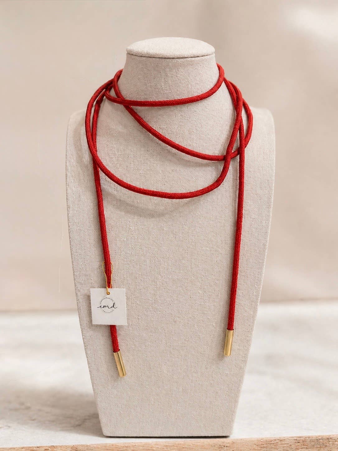 Red Wrap Necklace w/ Gold Ends