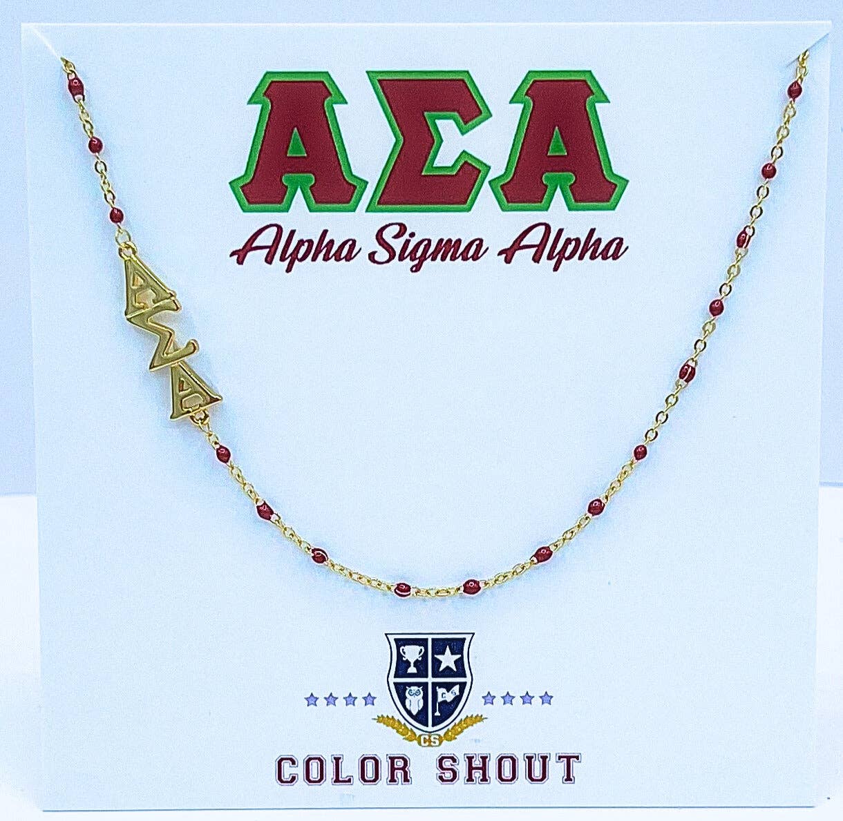 The Sorority Necklace: Side Set Greek letters on Enamel Bead Necklace: Alpha Gamma Delta