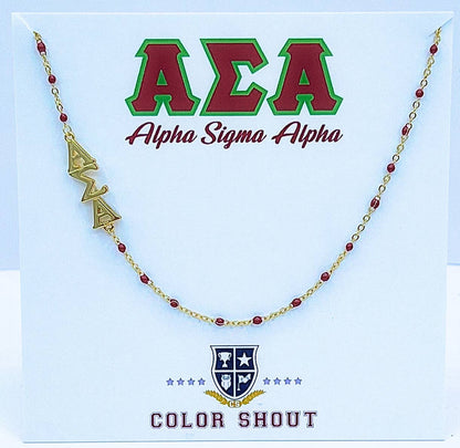 The Sorority Necklace: Side Set Greek letters on Enamel Bead Necklace: Alpha Gamma Delta