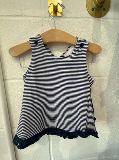 Navy and white stripped girls set with ruffle trim