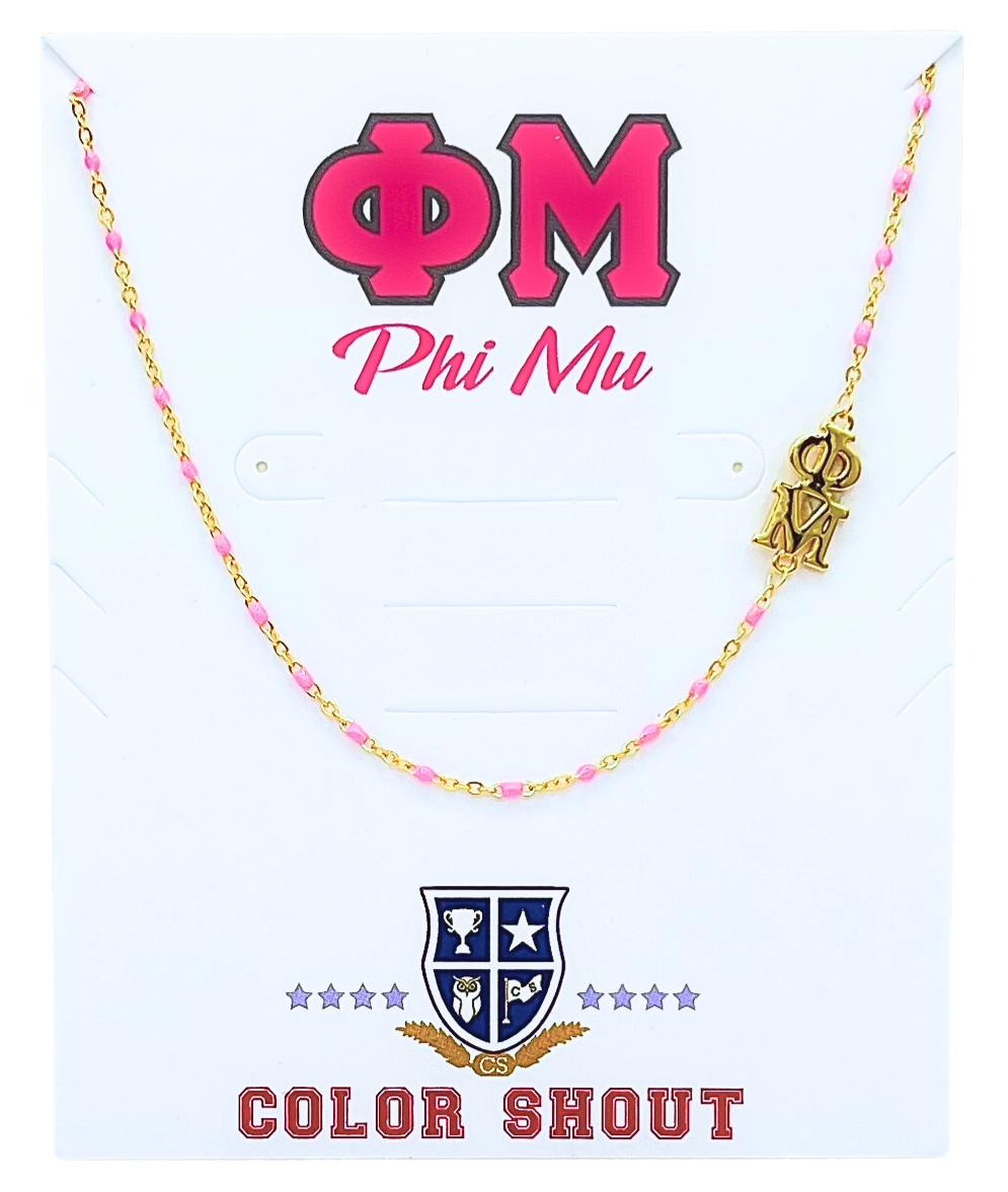 The Sorority Necklace: Side Set Greek letters on Enamel Bead Necklace: Alpha Gamma Delta