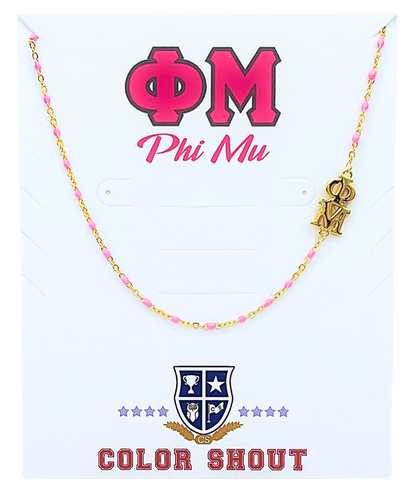 The Sorority Necklace: Side Set Greek letters on Enamel Bead Necklace: Alpha Gamma Delta
