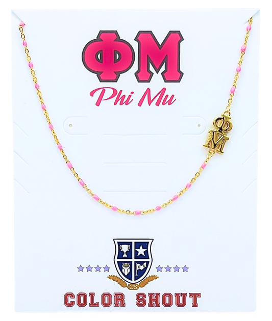 The Sorority Necklace: Side Set Greek letters on Enamel Bead Necklace: Phi Mu