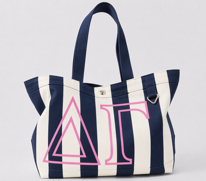 Sorority Embroidered/Stripe Canvas Tote: Chi Omega