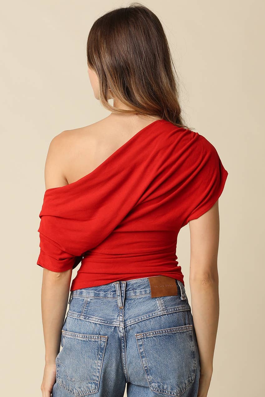 PREORDER:  Carina Draped One Shoulder Top: Black