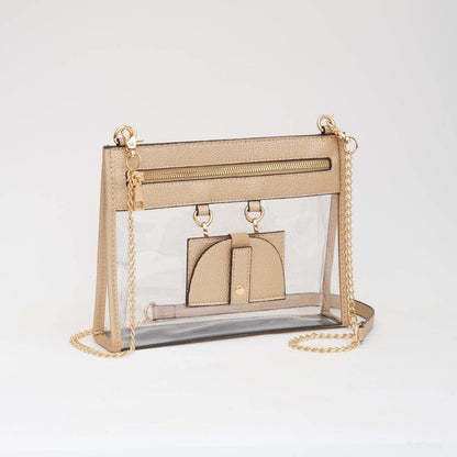 Clear Gameday Crossbody Bag Purse With Sunglasses Holder: Gold