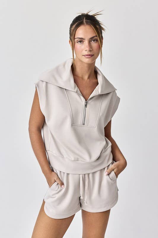 Blake Half Zip Top and Shorts Set: Black