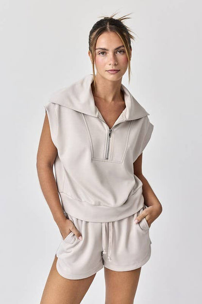 Blake Half Zip Top and Shorts Set: Black