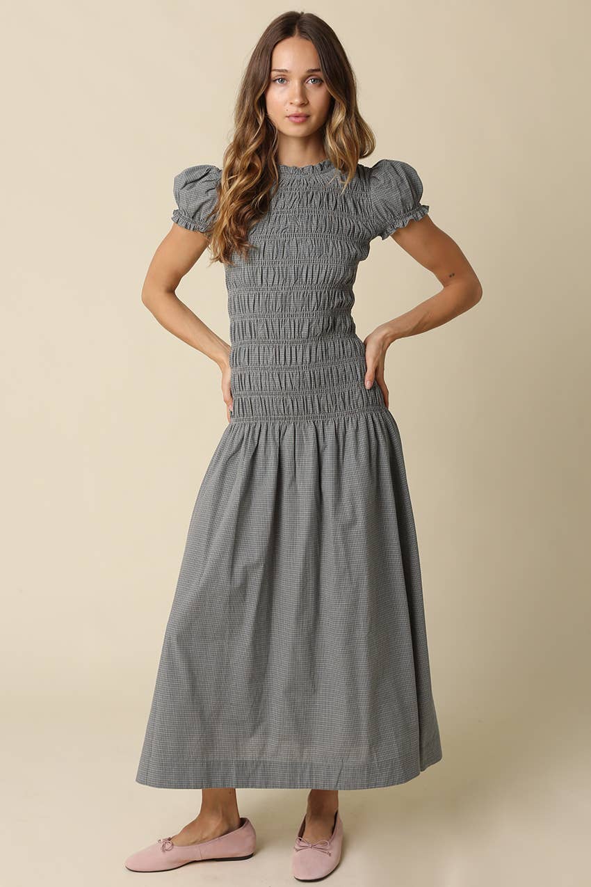 PREORDER: Brianna Smocked Maxi Dress: Blue