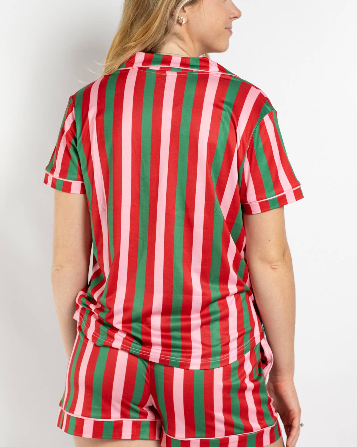 Gumdrop Stripe Women’s Short Sleeve Button Up Sleep Shirt