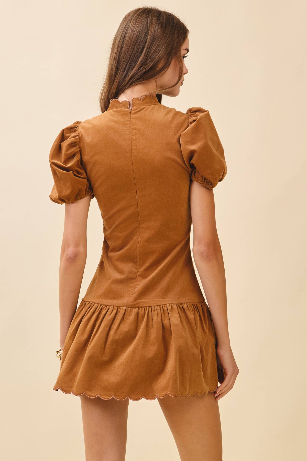 TCEC Scalloped Detail Fitted Bodice Ruffle Hem Dress