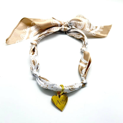 Acrylic Sorority Charm - Heart w/ Engraved Greek Letters: Mirror Gold / O Lever Ring Clasp / Chi Omega