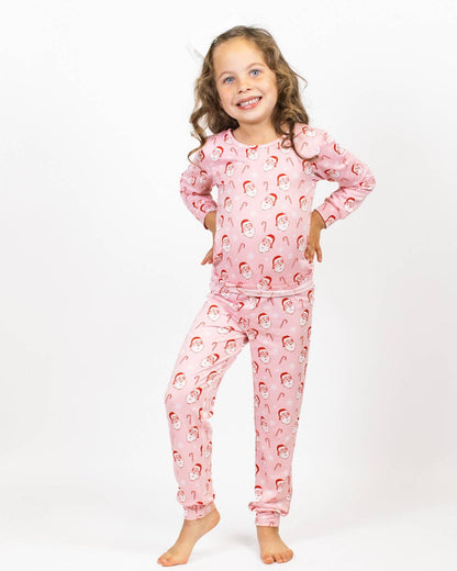 Kids Candy Cane Santa Long Sleeve Pajamas