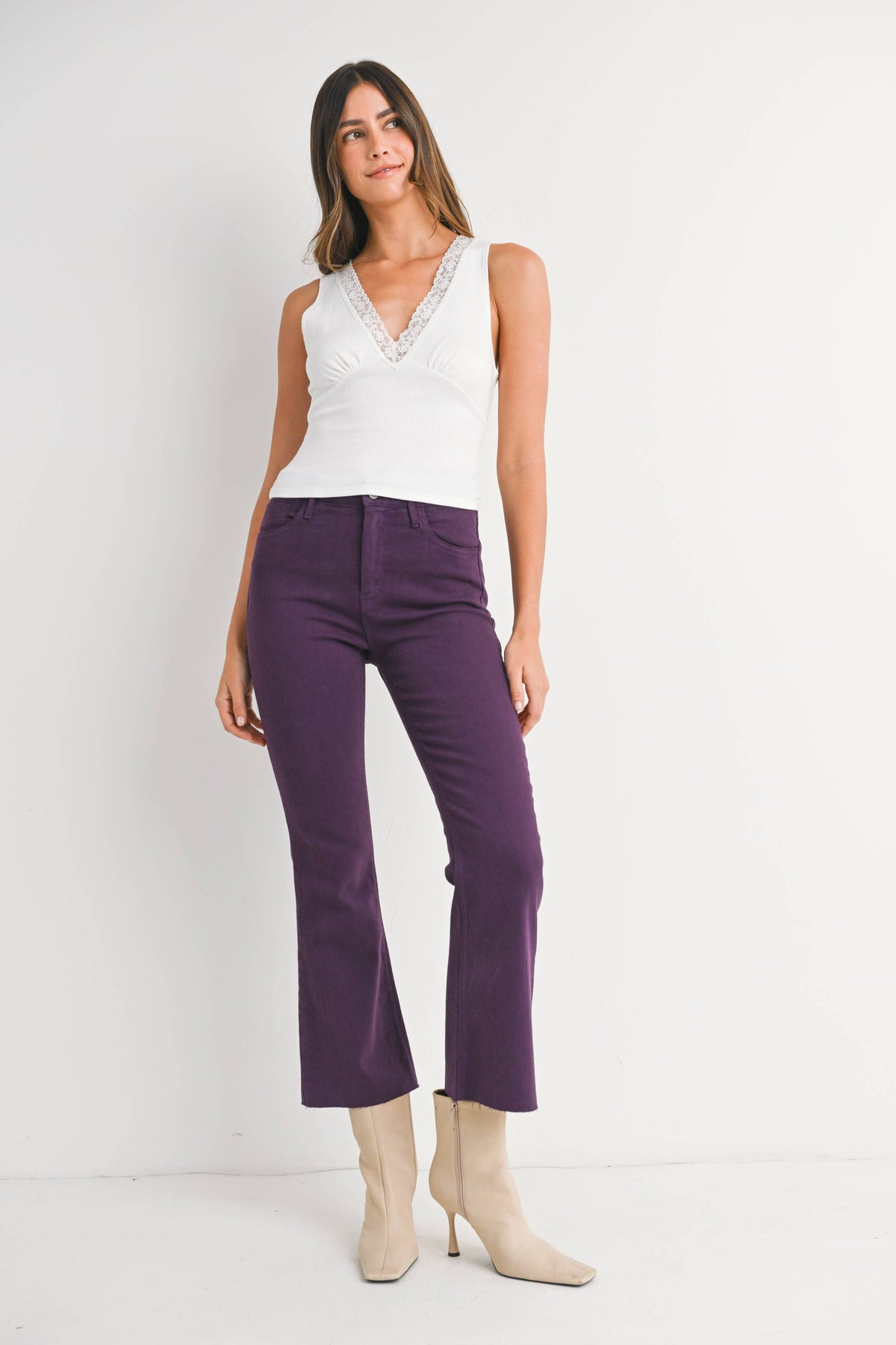 Just Black Denim- PURPLE - High Rise Tonal Crop Flare jeans